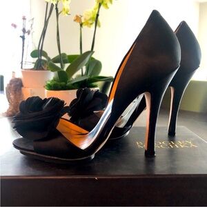 Badgley Mischka Black Heels with Floral Detail